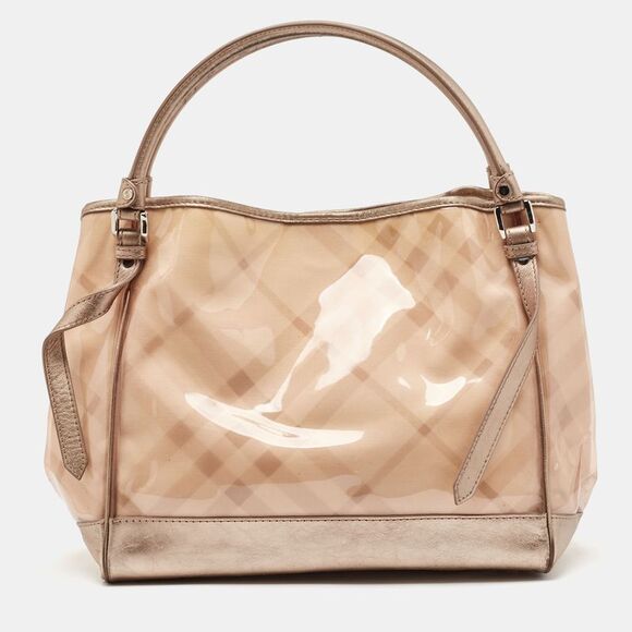 Burberry Metallic Beige Exploded Check Pvc And Leather Canterbury Tote - Picture 1 of 7